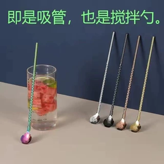 304不锈钢吸管勺一体两用加长网红搅拌非一次性高颜值ins奶茶吸管