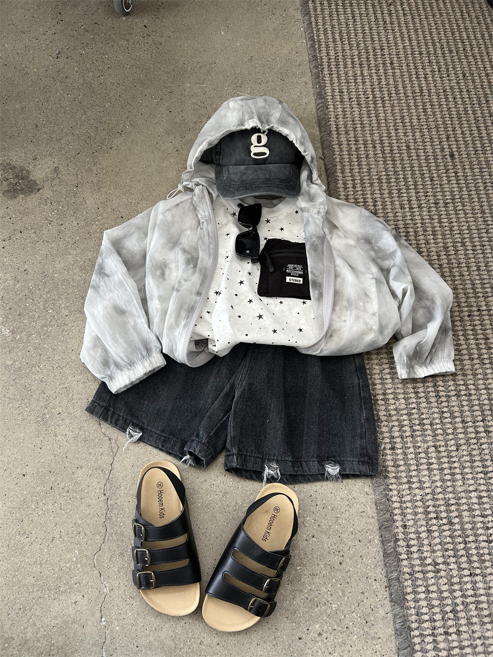 Summer new boys' and girls' lightweight tie dye hooded outerwear, children's ink sunscreen skin, air-conditioned_voghion.com