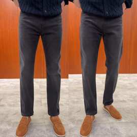 秋冬季轻奢时尚百搭舒适简约大气纯色宽松直筒修身高端男士牛仔裤