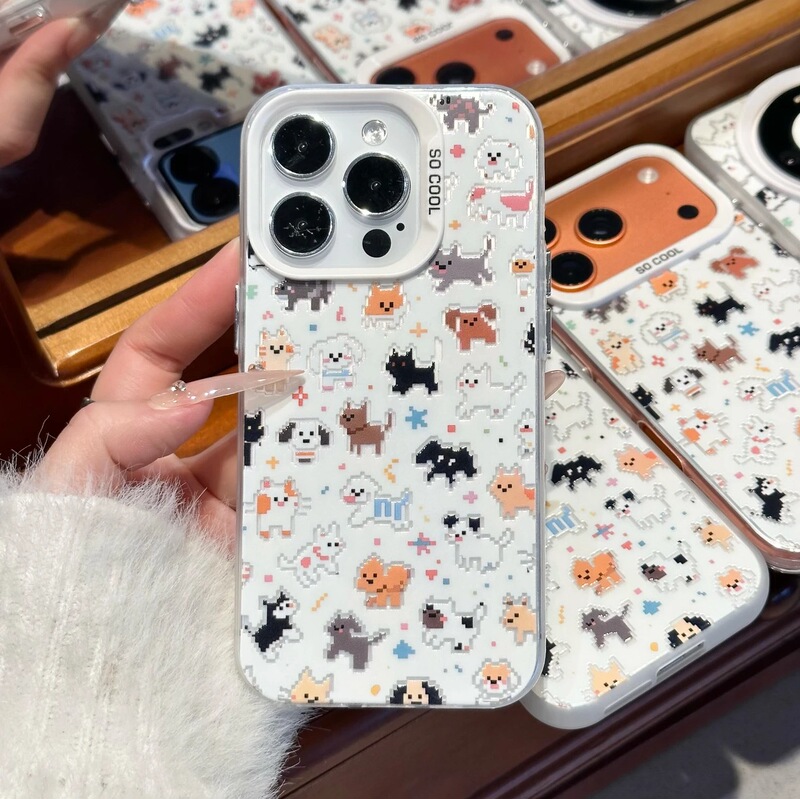 Pixel Kitty Phone Case Suitable for Oppo Reno14 Findx8, Xiaomi 15/17 Matte Color Silver Vivo