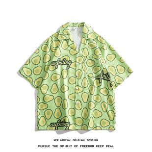 HTTAOSUP Summer avocado green Full Print Short Sleeve Shirt for Men and Women Hawaiian Fashion Brand Casual Couple Shirt