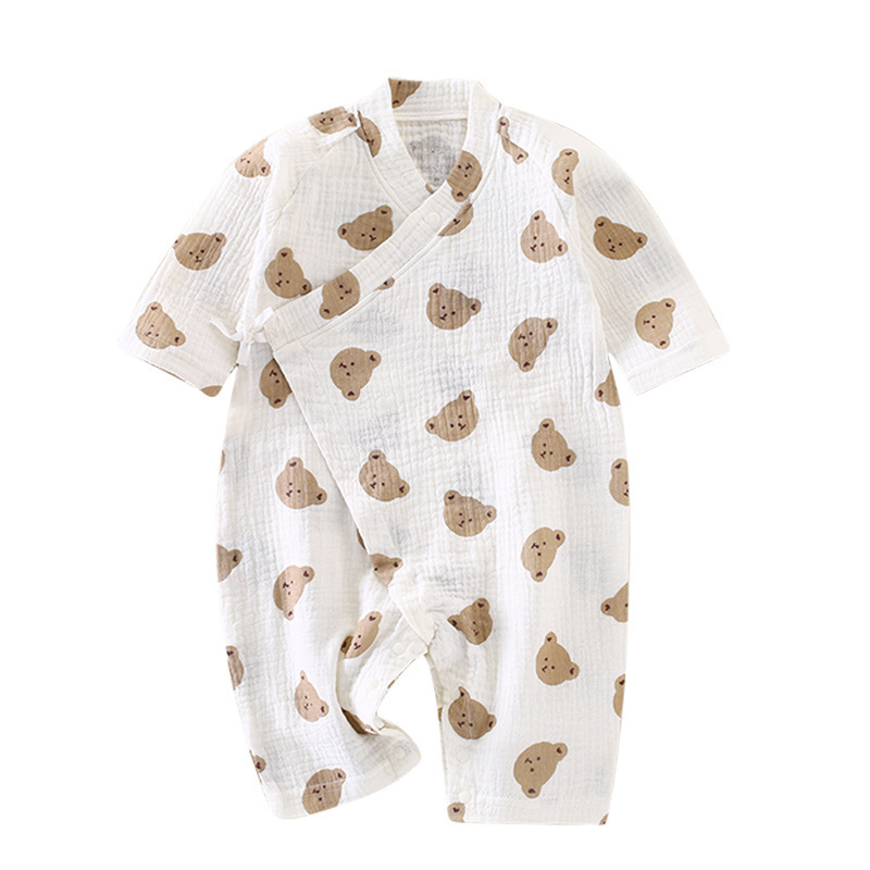 Mono de gasa de doble capa infantil de manga larga mameluco de verano Delgado pijamas de homewear sueltos para niños y niñas