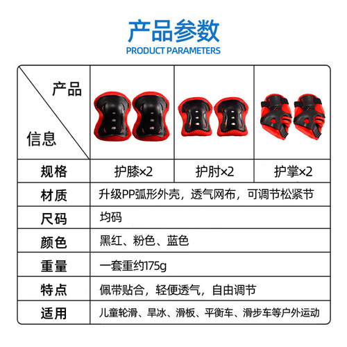 Children's protective gear set, roller skating, skateboarding, knee pads, elbow pads, palm pads, six-piece set of balance bike riding equipment