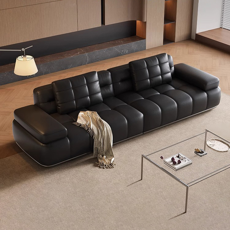Sofá italiano minimalista con respaldo alto Lawrence sala de estar sofá de cuero recto negro 2025 nuevo
