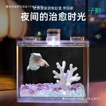 鱼缸家用透明亚克力水族箱大型斗鱼积木缸乌龟缸生态造景客厅桌面