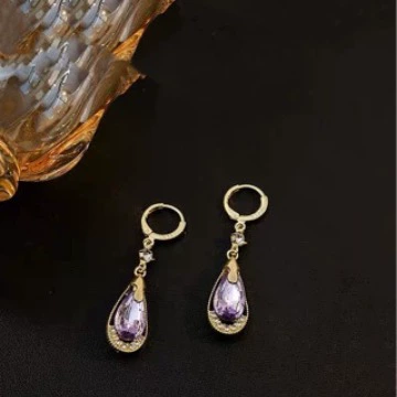 Серебряная игла, зелёные модные фиолетовые серьги, стиль высокого качества, простой и элегантный дизайн