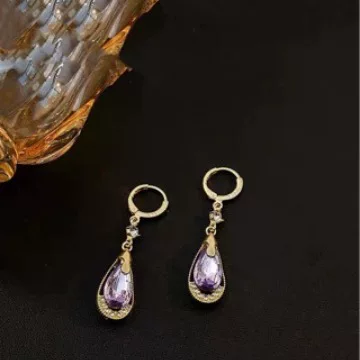 Серебряная игла, зелёные модные фиолетовые серьги, стиль высокого качества, простой и элегантный дизайн