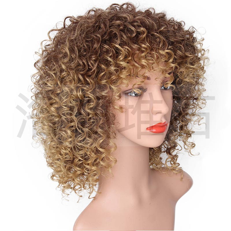 Fashion ladies chemical fiber wig golden wig small curly short curly hair chemical fiber headgearpicture3