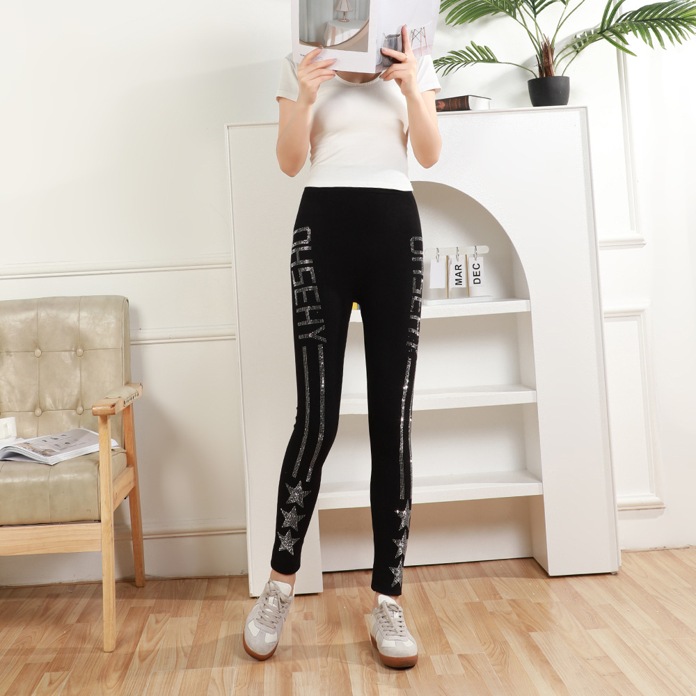 Women's Clothing hot diamond leggings letter high waist hip lifting leggings for women all match outer wear slimming yoga pants_voghion.com