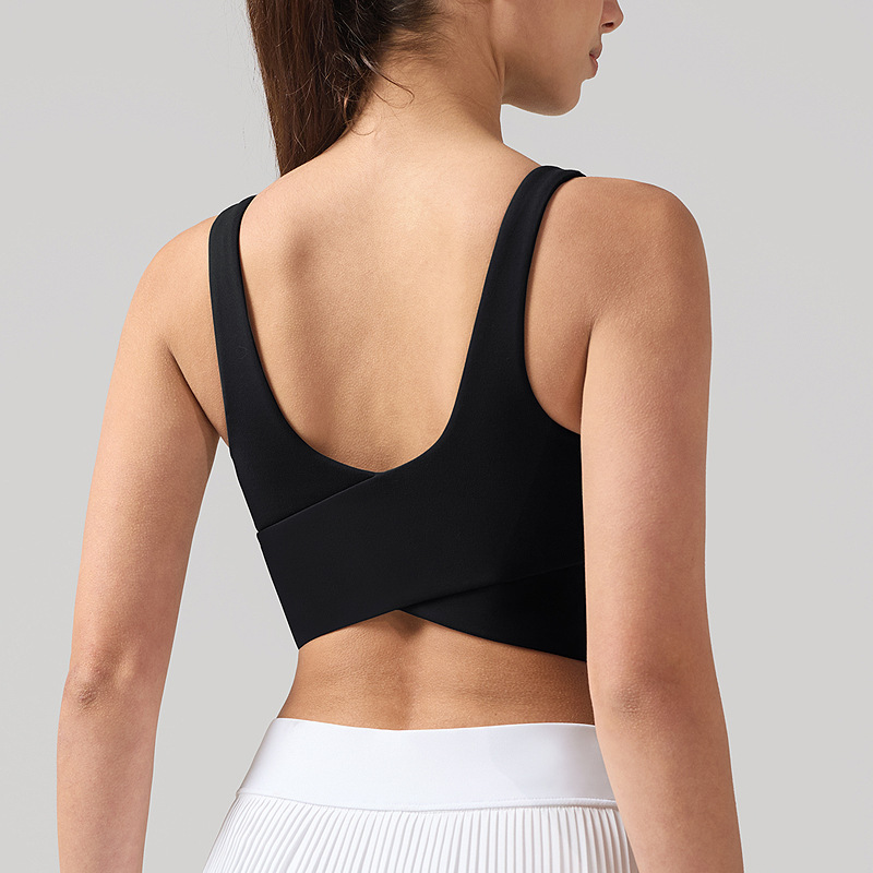 Lulu ropa interior deportiva cruzada mujer Lycra sujetador de fitness a prueba de golpes de alta elasticidad transpirable chaleco de yoga de secado rápido bra