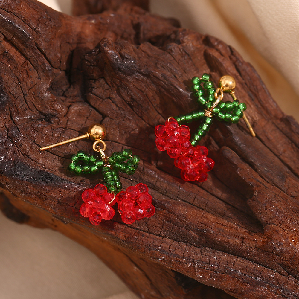 Bow Raspberry Colored Stainless Steel Stud Earrings