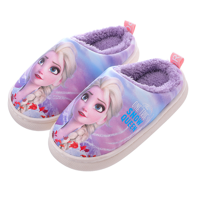 Zapatillas de algodón para niños de la princesa Elsa, zapatillas de invierno para niños y niñas de cuero PU, impermeables, cálidas, de piel, impermeables y cálidas