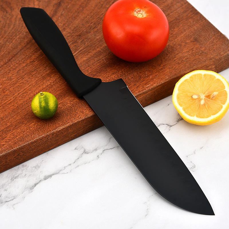 Fábrica al por mayor mango redondo cuchillo negro de pintura de tres piezas conjunto de tarjetas de succión conjunto de cuchillo de punta de cocinero de corte de frutas y verduras