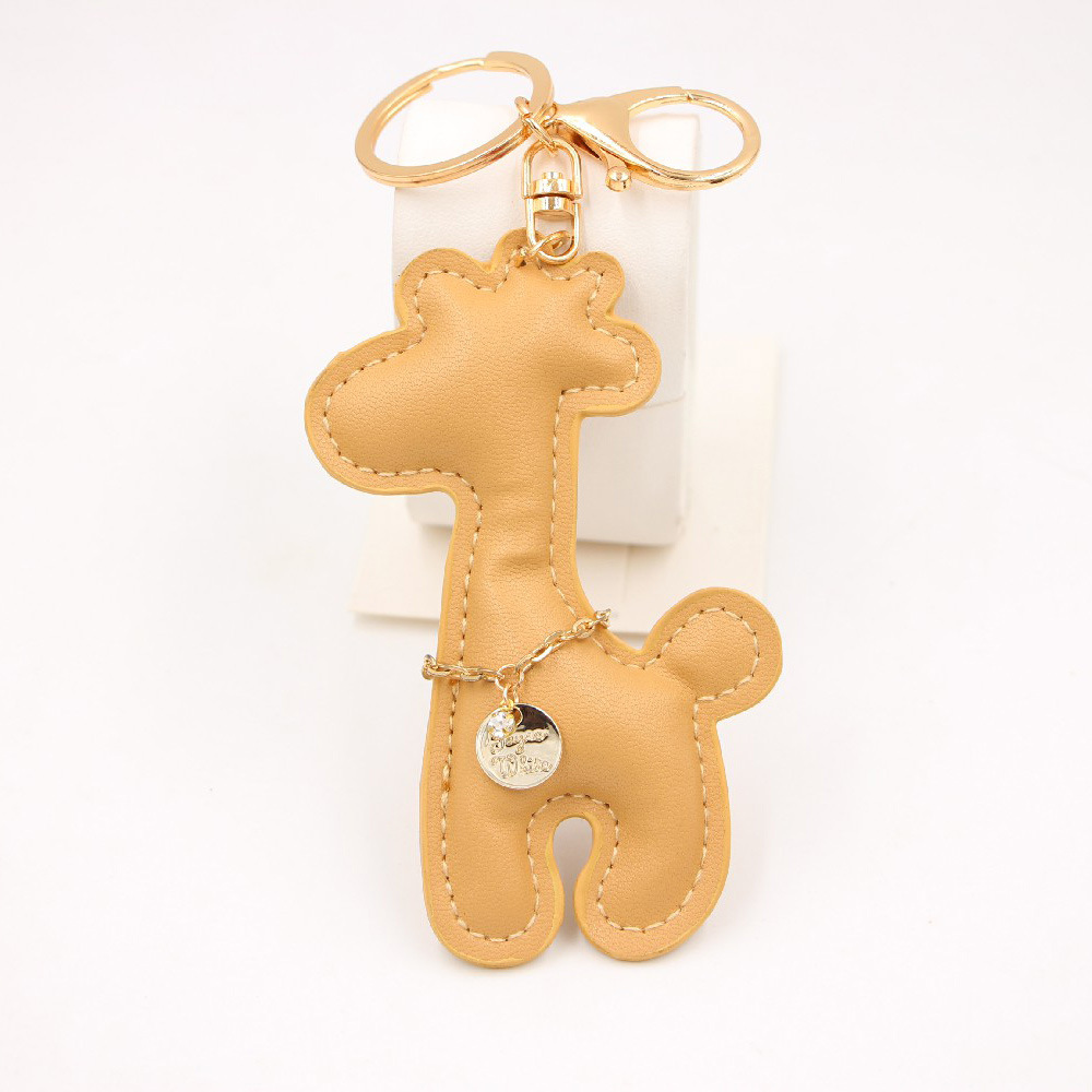 Creative Pu Giraffe Leather Keychain Car Pendant Cartoon Animal Deer Schoolbag Pendant Wholesale display picture 6