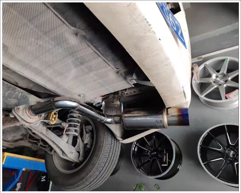 Car exhaust modification sound system, universal stainless steel direct exhaust with back-pressure tail section, rumble exhaust for street racing car sound