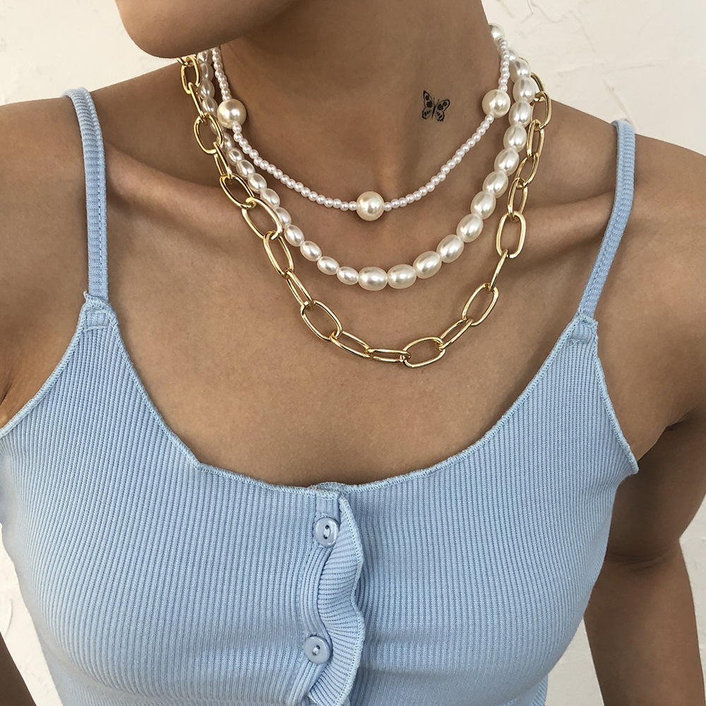 Fashion Geometric Alloy Pearl Multi-layer Clavicle Chain display picture 2