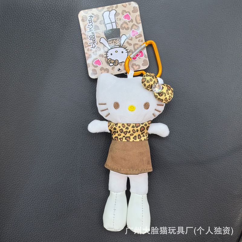 日系三丽鸥NIC豹纹黑皮爱心扣长腿kitty包挂件毛绒凯蒂猫kt钥匙扣|undefined