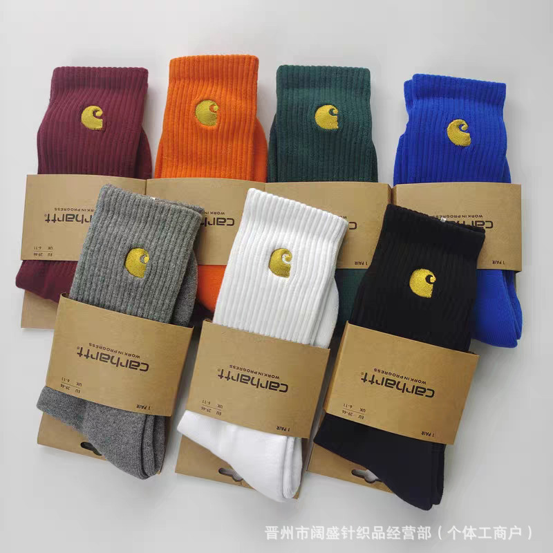 carhartt High-top Towel Bottom Embroidered Black and White Trendy Brand Sports Couple Skateboard Basketball Trendy Socks