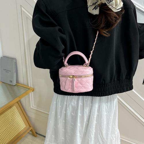 Diamond Grid Embroidered Thread Small Bag 2025 New Spring Summer Chain Crossbody Bag Fashion Candy Color Hand-held Bucket Bag