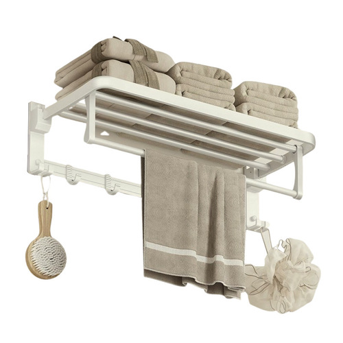 Magnetic Towel Rack without Drilling Cream Style Aluminum Space Toilet Bathroom Bathroom Integrated Towel Rack Bathroom Shelf