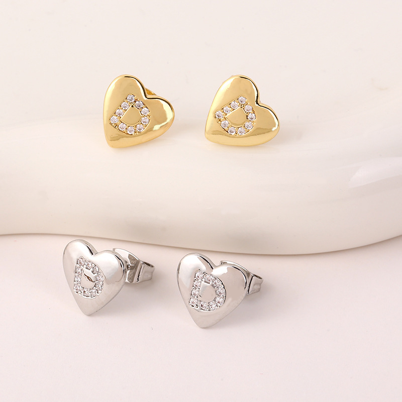 5g Weight Copper Ear Needle Material 18K Gold Plated, White Gold Plated Plating Material Rhinestones Inlay Material Ear Studs Classification 1 Pair Quantity Daily Occasion Copper Material Letter, Heart Shape Pattern Women's Gender Inlay Design Simple Style Style 1 Pair Simple Style Letter Heart Shape Inlay Copper Rhinestones 18K Gold Plated White Gold Plated Ear Studs 3