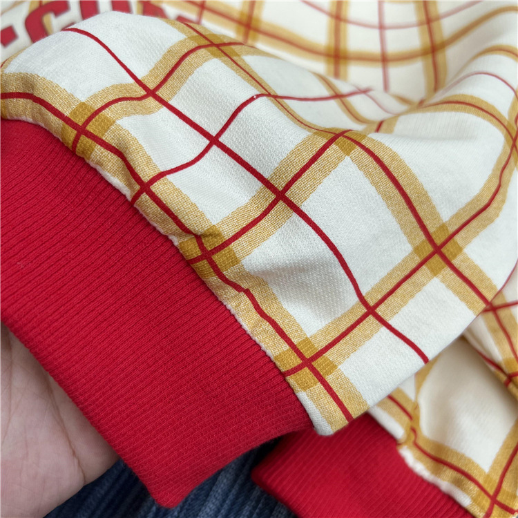 Felpa con cappuccio a quadri stampata per bambini 2024, un nuovo prodotto autunnale dalla Corea del Sud, con scollo rotondo dai colori vivaci_voghion.com