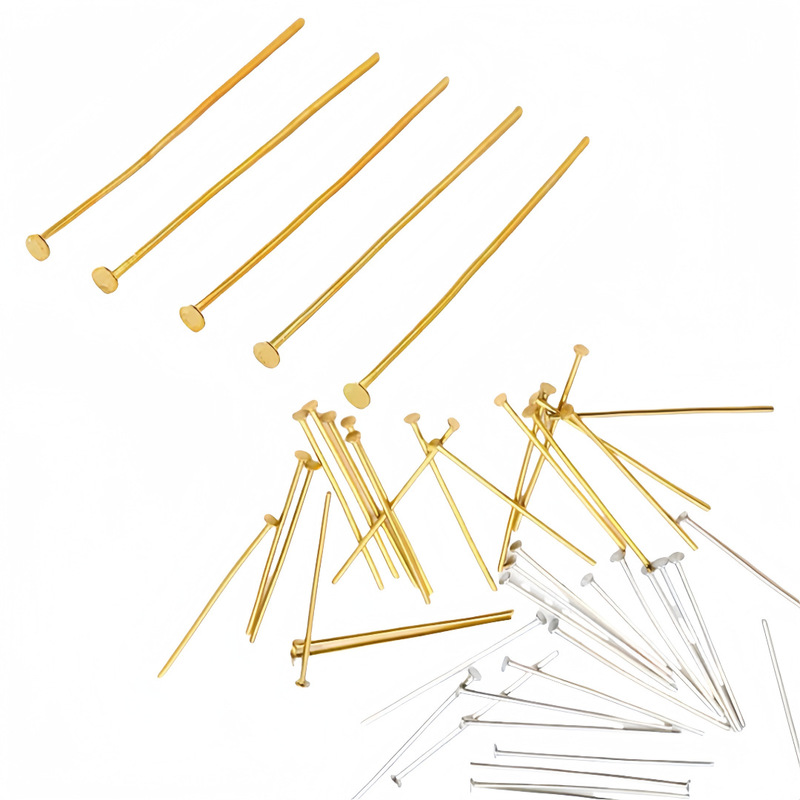 Copper plated real gold 14K gold 9-pin beaded color retaining T-pin handmade DIY beaded flat pin jewelry accessories