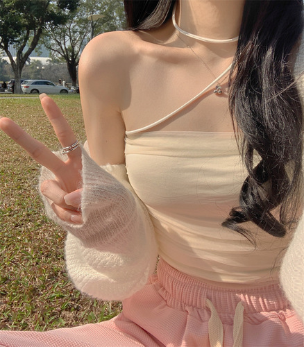 Hot girl halter top female pure lust sexy short mesh irregular camisole with bottoming shirt for summer