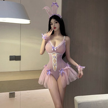 情趣内衣显瘦性感俏皮兔女郎开裆透明睡衣制服开裆免脱E1005