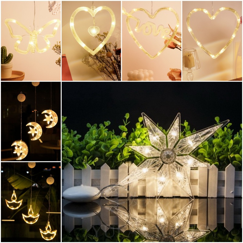 LED decoración de Navidad lámpara de succión muñeco de nieve árbol de Navidad lámpara de la batería ins viento ventana diseño caja de la batería forma lámpara colgante