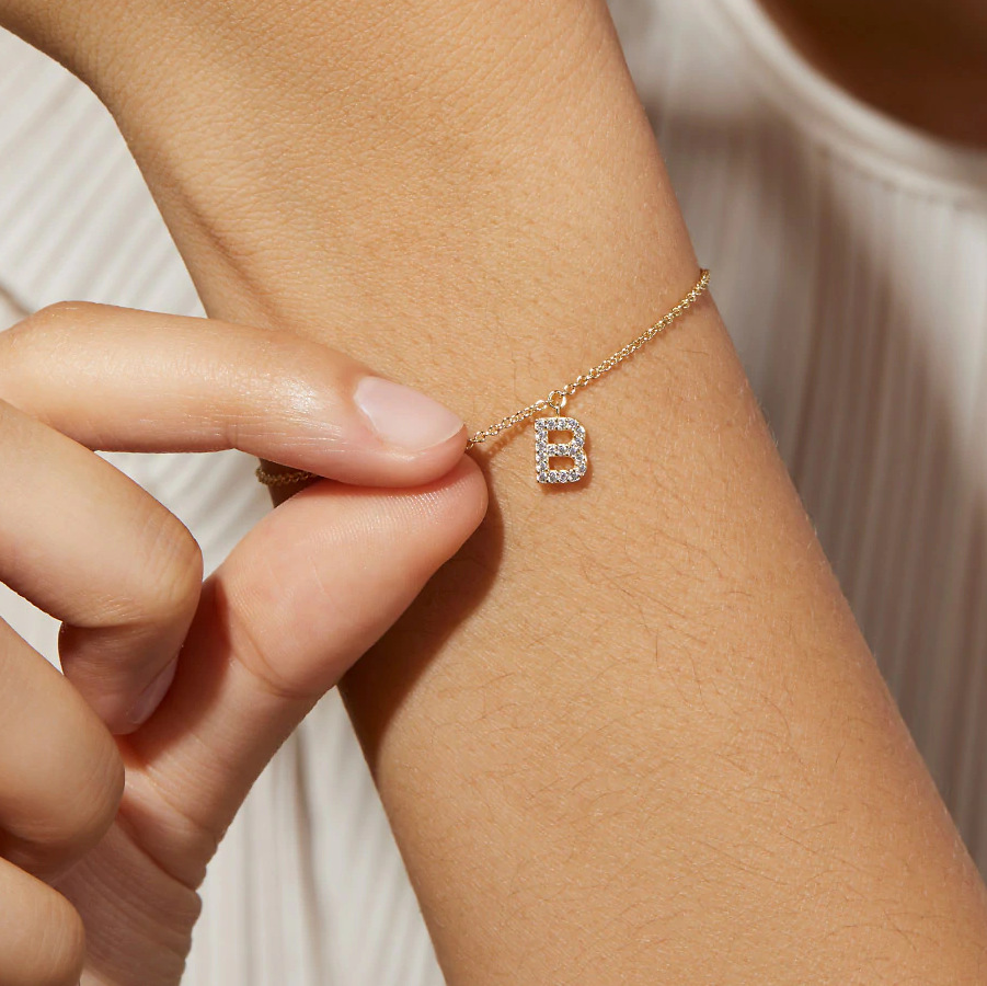 Fashion Zircon Letter Diamond-Embedded Geometric Copper Bracelet Wholesale