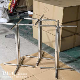 中古风不锈钢桌脚 金属圆桌支架 轻奢十字餐桌腿极简台架台脚定作