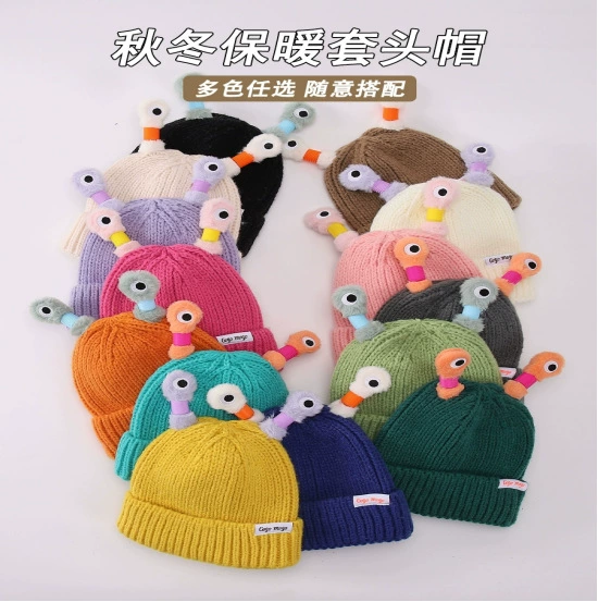  cartoon knitted woolen children's demi-season monster, funny keep warm knitted hat, family style