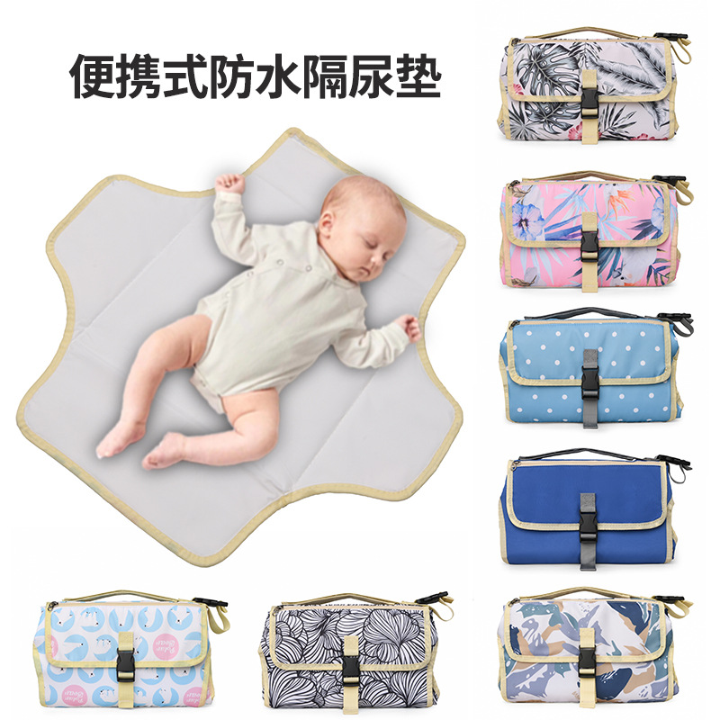 Cross-Border Mommy Bag Printing Series Multifunctional Baby Diaper Pad Can Store Portable Diaper Changing Table