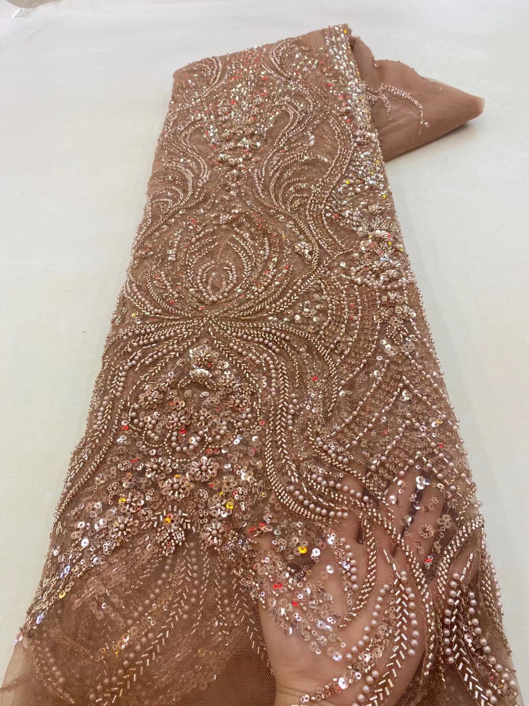 Grano de encaje stock suministro de malla cuentas tubo tela vestido de novia bordado encaje JX3088