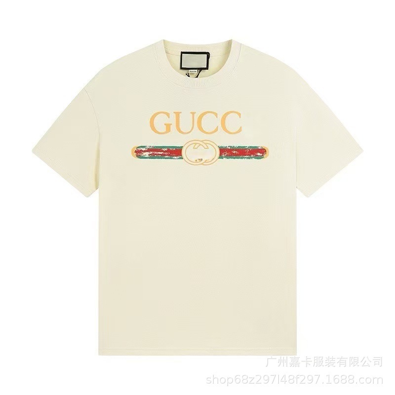 クロスボーダーハイエンドGファミリーTシャツラウンドネックフロントロゴ柄シリーズカジュアル男女同型半袖Tシャツ|undefined