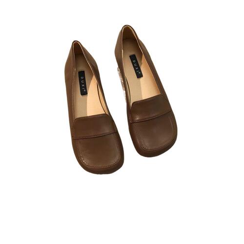 Retro round head soft leather small leather leather shoes women's new fairy gentle flat loafer shoes evening wind fat shoes single-layer shoes