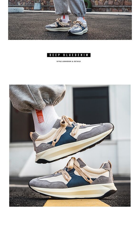 Giày sneaker nam phối màu , nhẹ thoáng khí, đế bệt — màu xanh, màu xám chi tiết 12
