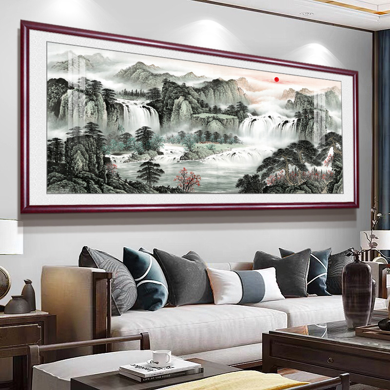办公室装饰山水国画有山无水靠山图泰山日出东方风景挂画客厅背景-阿里巴巴