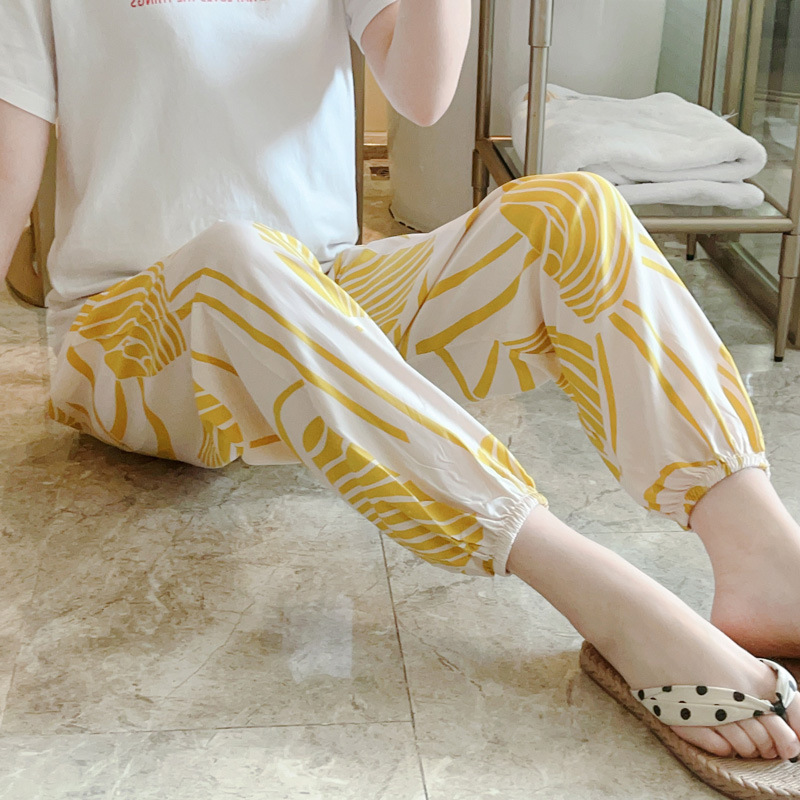 Pantalones de pijama de seda de algodón para mujer, de seda de algodón fina, nuevo estilo, adecuados para usar en casa en verano, se pueden usar en el exterior, pantalones tipo farol de algodón artificial, talla grande.