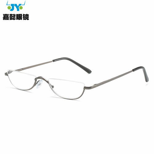 Cross-border half-frame hanging wire reading glasses manufacturer wholesale special-shaped semicircle metal spring-leg reading glasses for the elderly