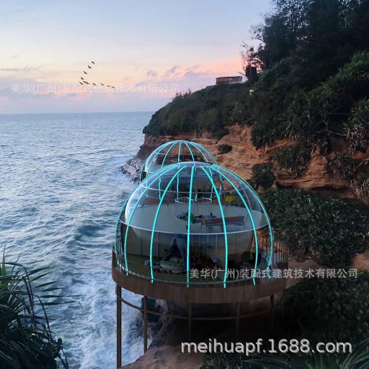 Duplex de doble capa habitación estrellada 7-10 m de diámetro 360 grados sala de observación de estrellas habitación transparente burbuja casa neta Casa Roja almacén de energía