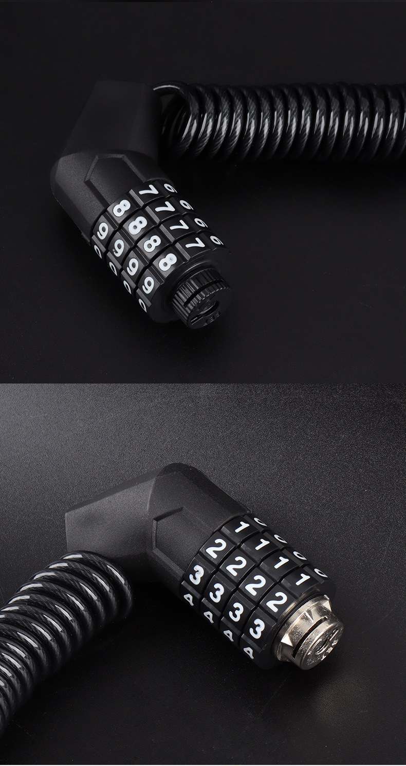 Electric Vehicle Lock Password Steel Cable Helmet Lock Silver Small Hole Waterproof Anti-Theft Mountain Bike Bicycle Portable Helmet Lock
