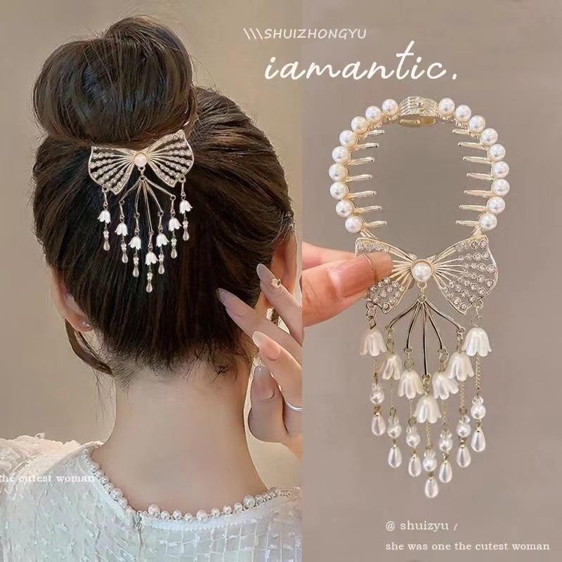 古風鈴蘭流蘇ヘアピン団子の髪飾り女性の高級感バラの髪のフックの気質の半分の髪のクリップ