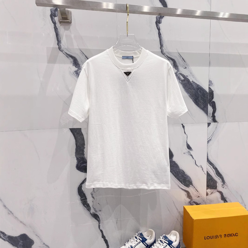 1.1 Correct Mask 2025 Early Spring New SLP Miu Miu Pujia pra Classic Triangle Crewneck Short Sleeve T-shirt