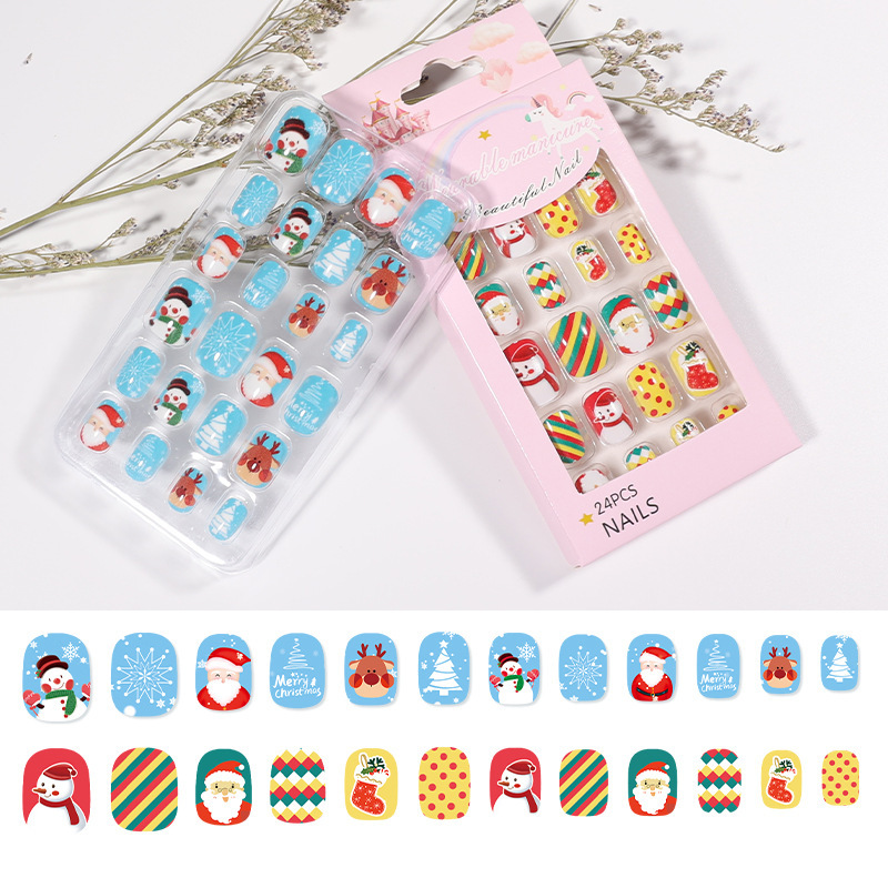New Christmas cartoon children wear nail 24 pieces patch children fake nail removable with adhesive nail stickers New Christmas cartoon children wear nail 24 pieces patch children fake nail removable with adhesive nail stickers