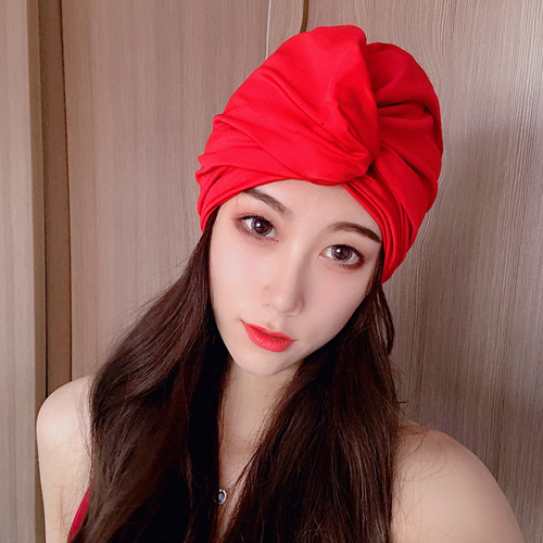 Ins Lady Swimsuit Cap, Non-Waterproof Solid Color Comfortable Non-Tight Head Long Hair Plus Size Swimming Cap Hot Spring Women's Swimsuit Cap