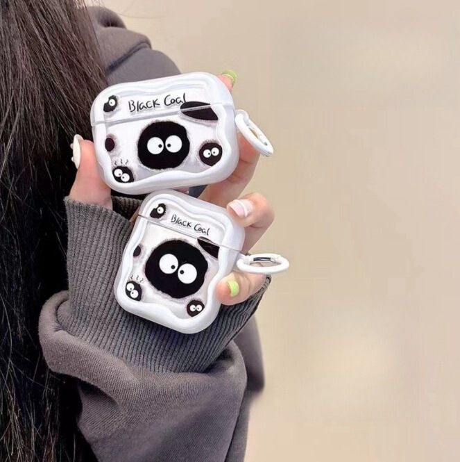 Cartoon Cute Coal Ball Airpods3 Generation Pro Fold Shadow Protective Shell 1/2 Apple Bluetooth Headset Soft Female ins