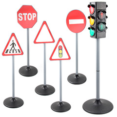 Children's traffic safety educational toy, multiple sets of simulated traffic signal lights and sign boards, model scene