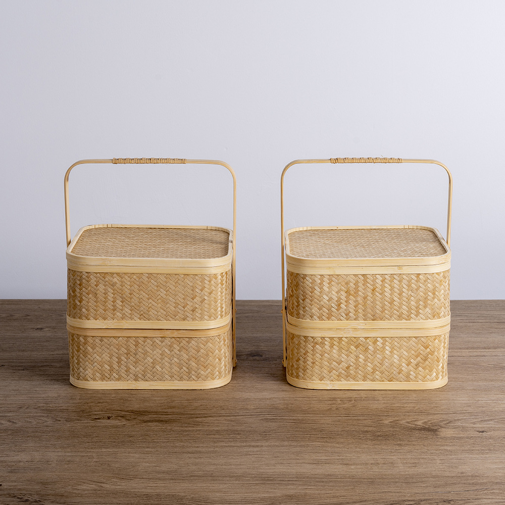 正方形双层复古精品竹编竹篮竹包装空礼盒高档手工编织